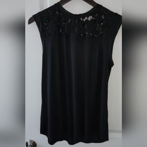 Elegant Black Sleeveless Top with Lace Detail